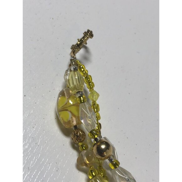 NEW Yellow Beaded Bracelet Spring Flowers Artisan 4-Strand 7" Toggle OOAK - Picture 10 of 11